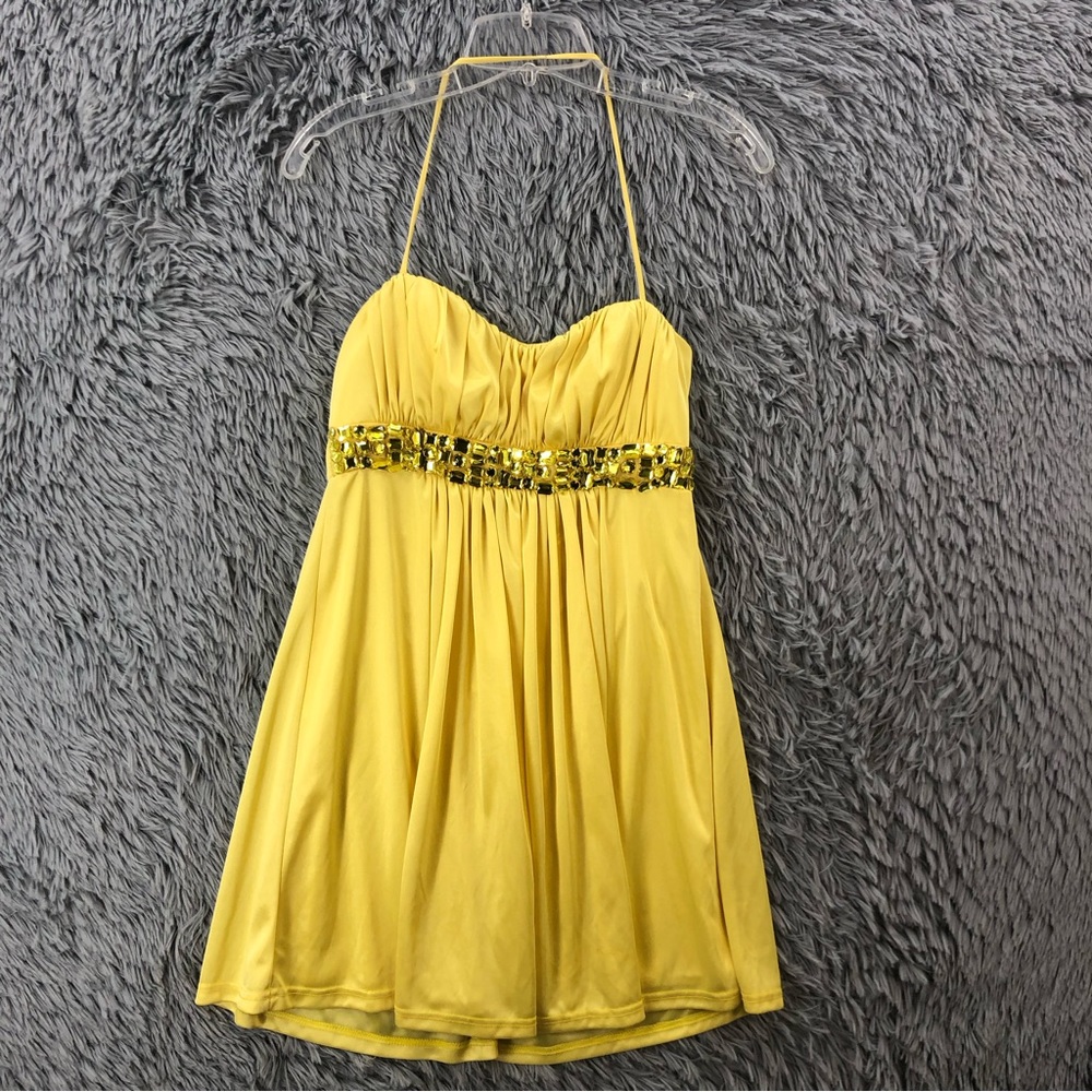 Windsor Dress Womens 6 Halter Top Empire Jeweled Waist Lined Yellow
